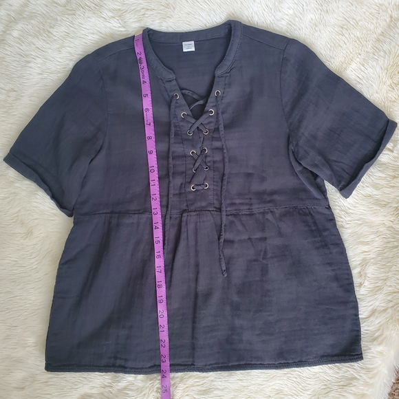 Dark Grey Soft Twil Laceup Peplum Hem Top - Picture 6 of 10